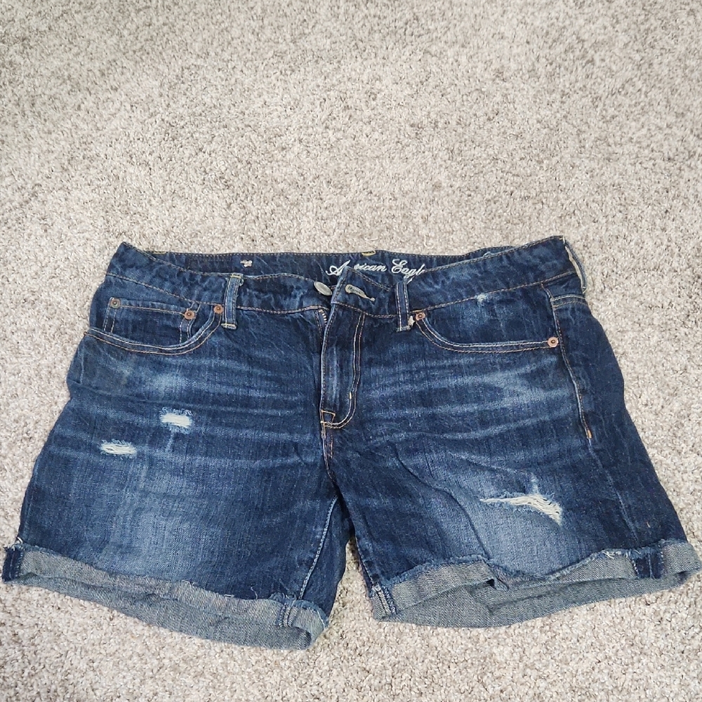American Eagle Outfitters Distressed Dark Blue Jean Shorts